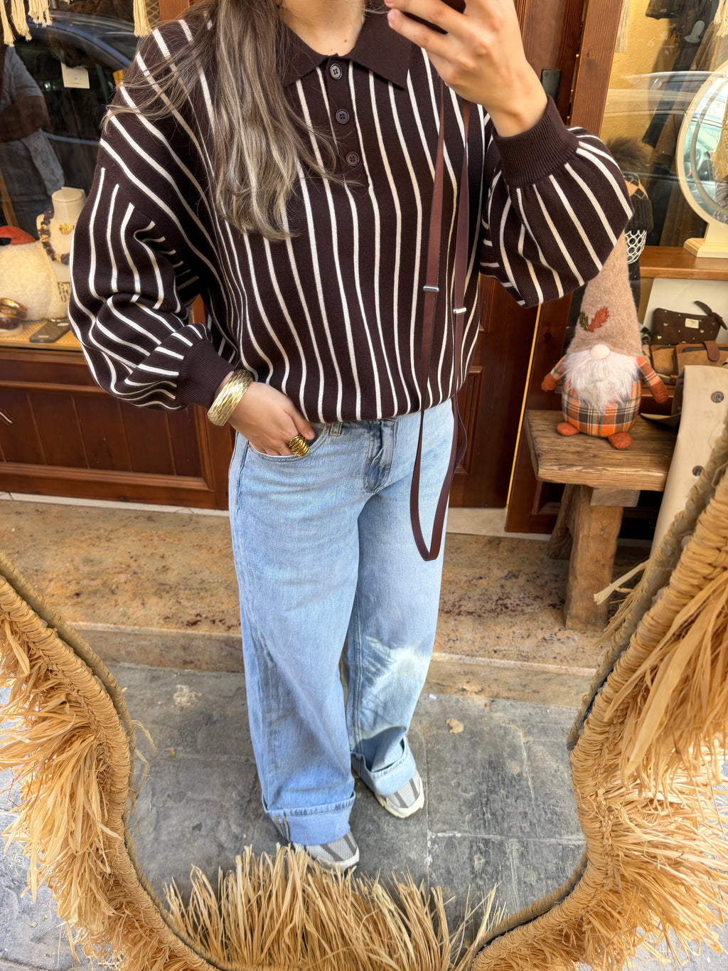 Pull en maille et laine rayé