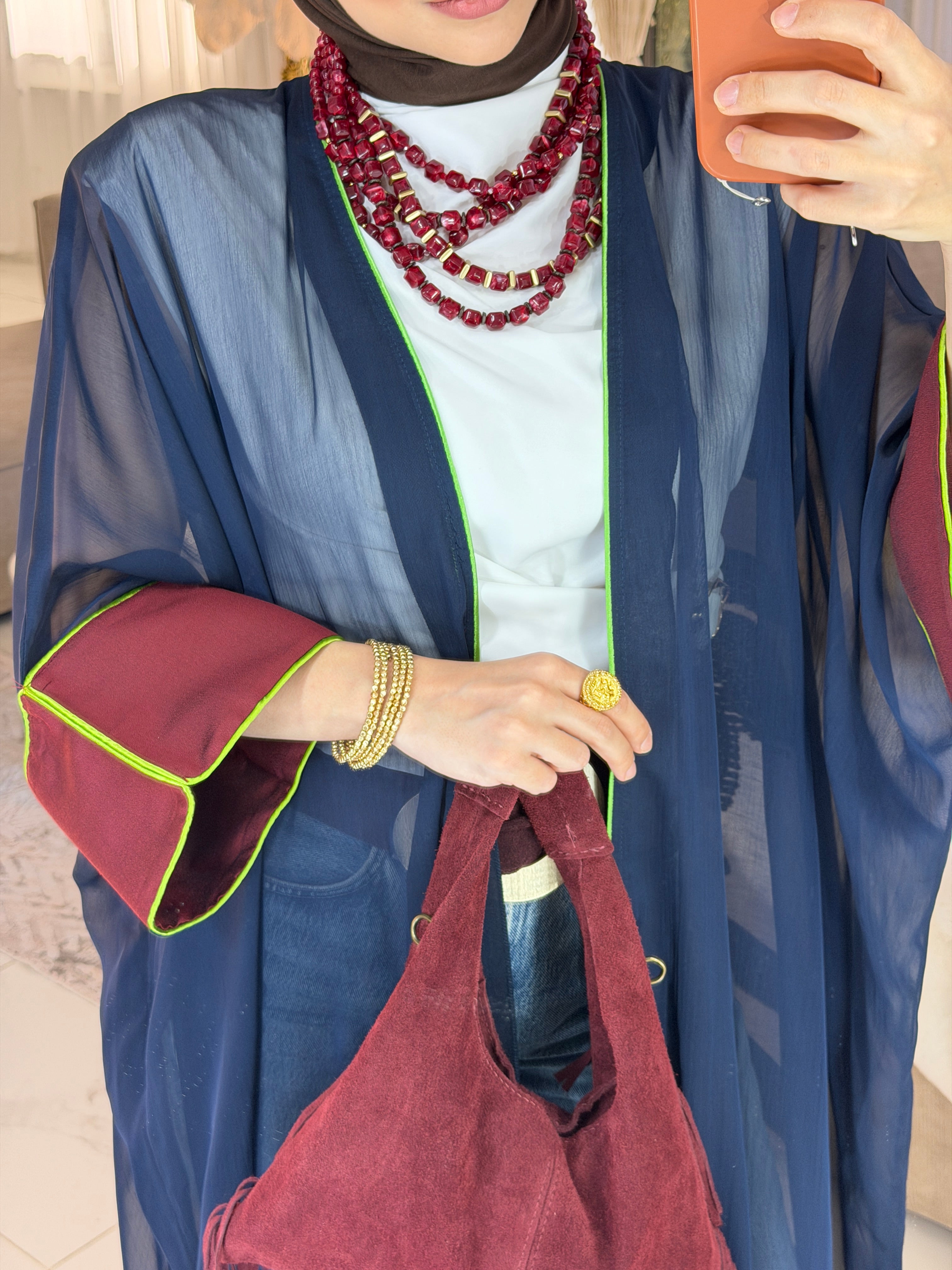 Abaya mousseline et jacquard