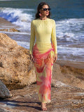 Burkini 3 Pièces Jaune Imprimé Orchidée