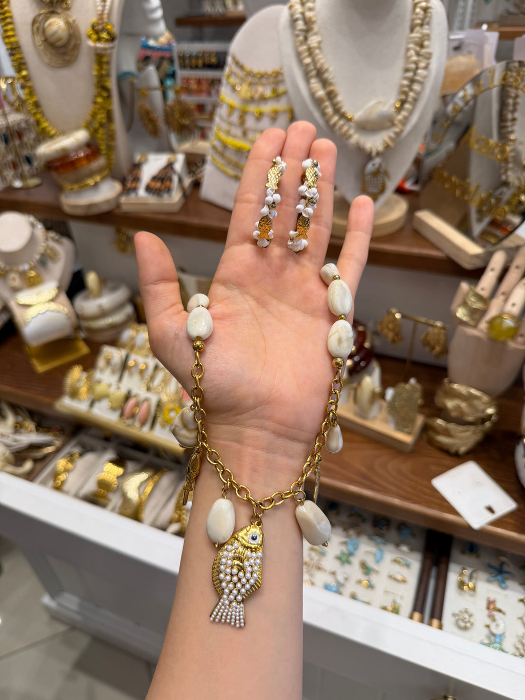 Collier Charms Poisson Nacré