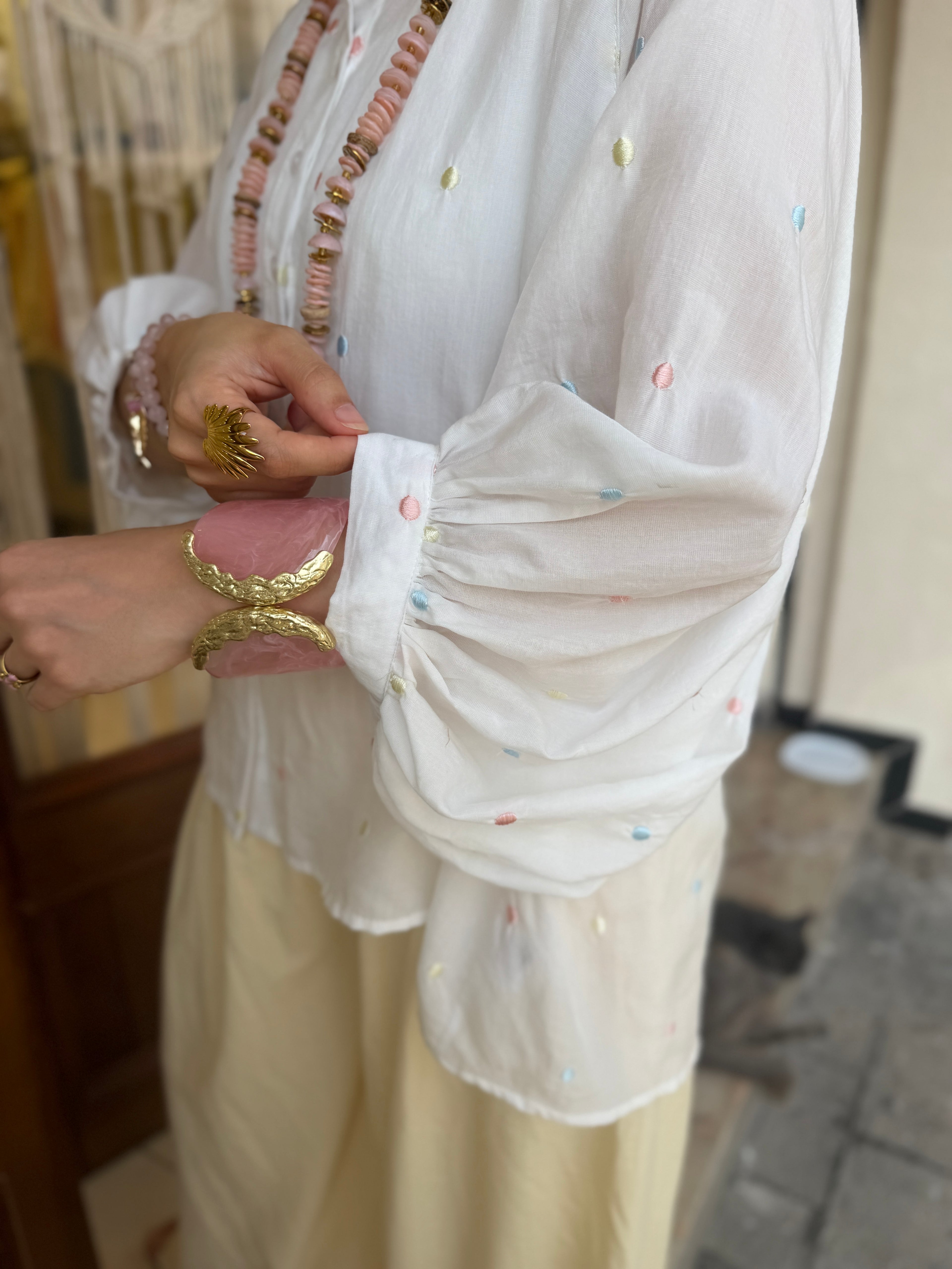 Chemise Fluide Broderie Points Multicolores
