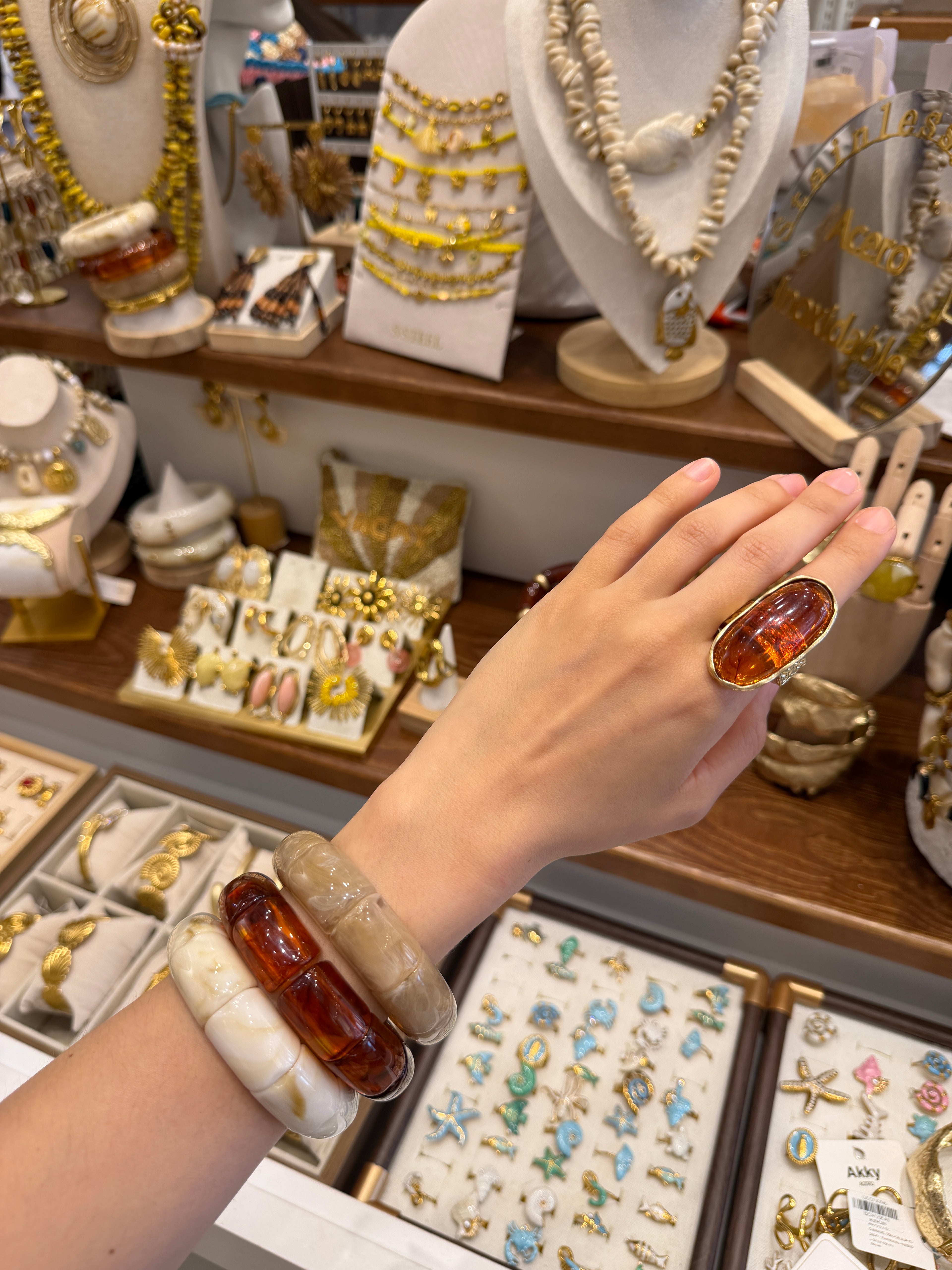 Bague Dorée Pierre Effet Ambre
