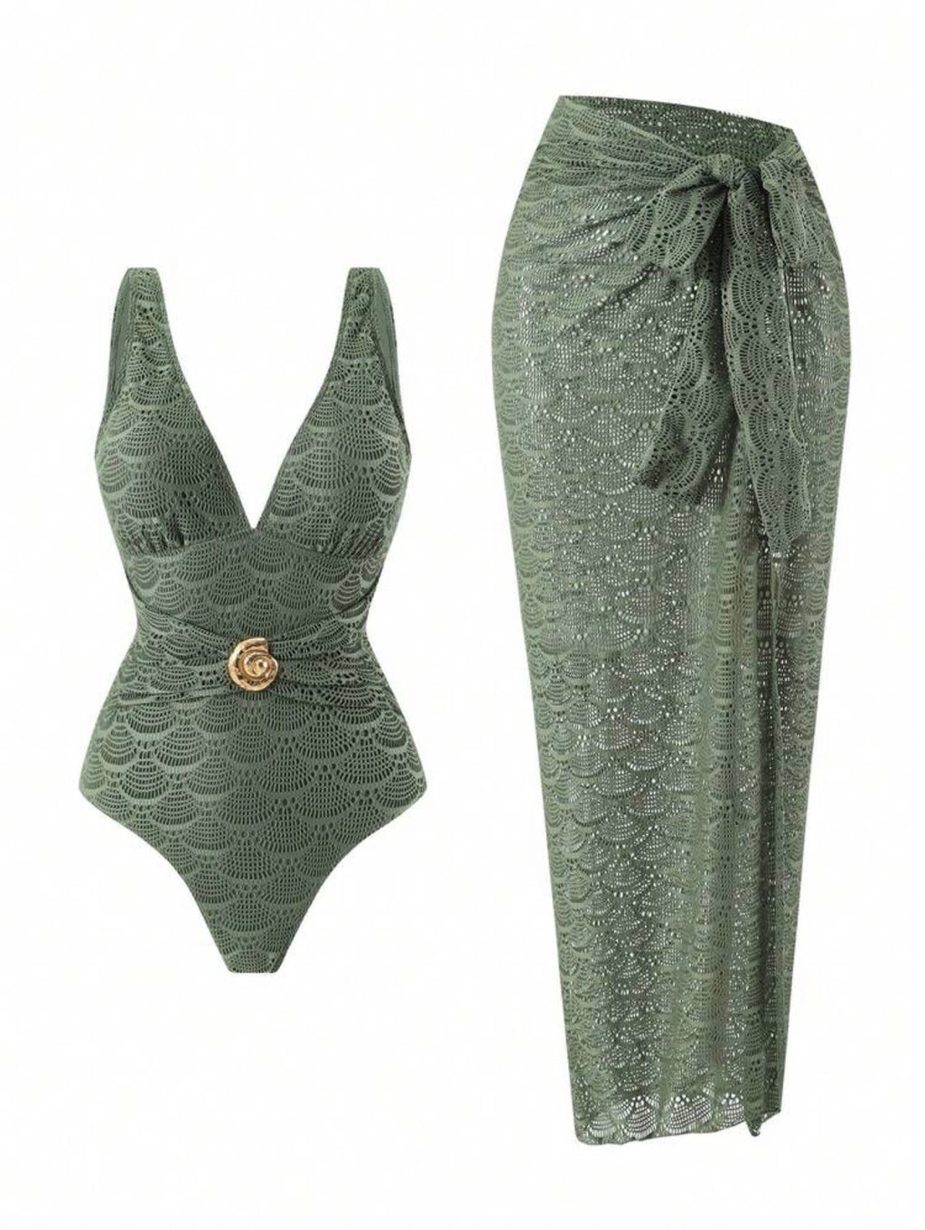 Maillot de bain une pièce tissu jaquard avec paréo