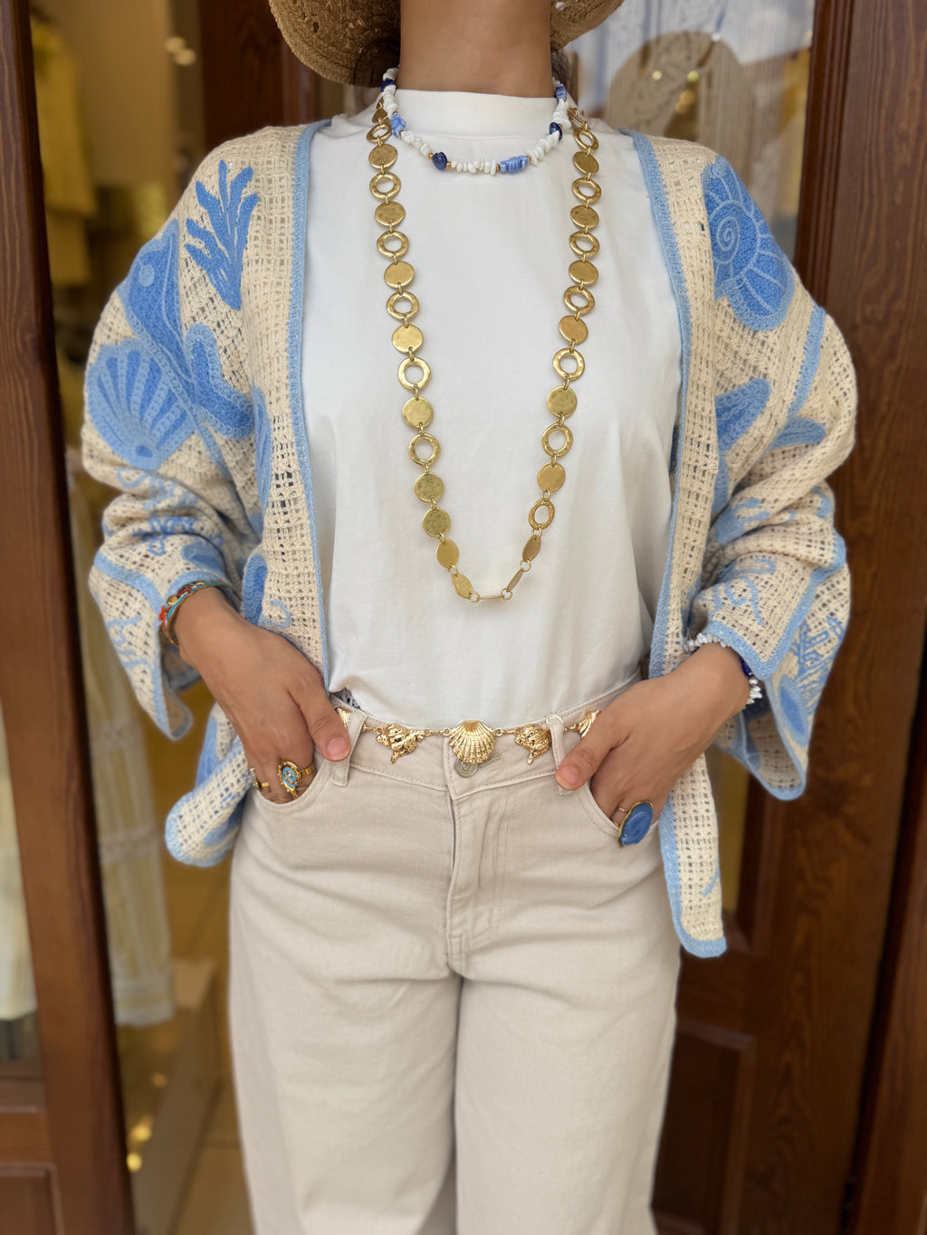 Gilet en Maille Broderie Marin