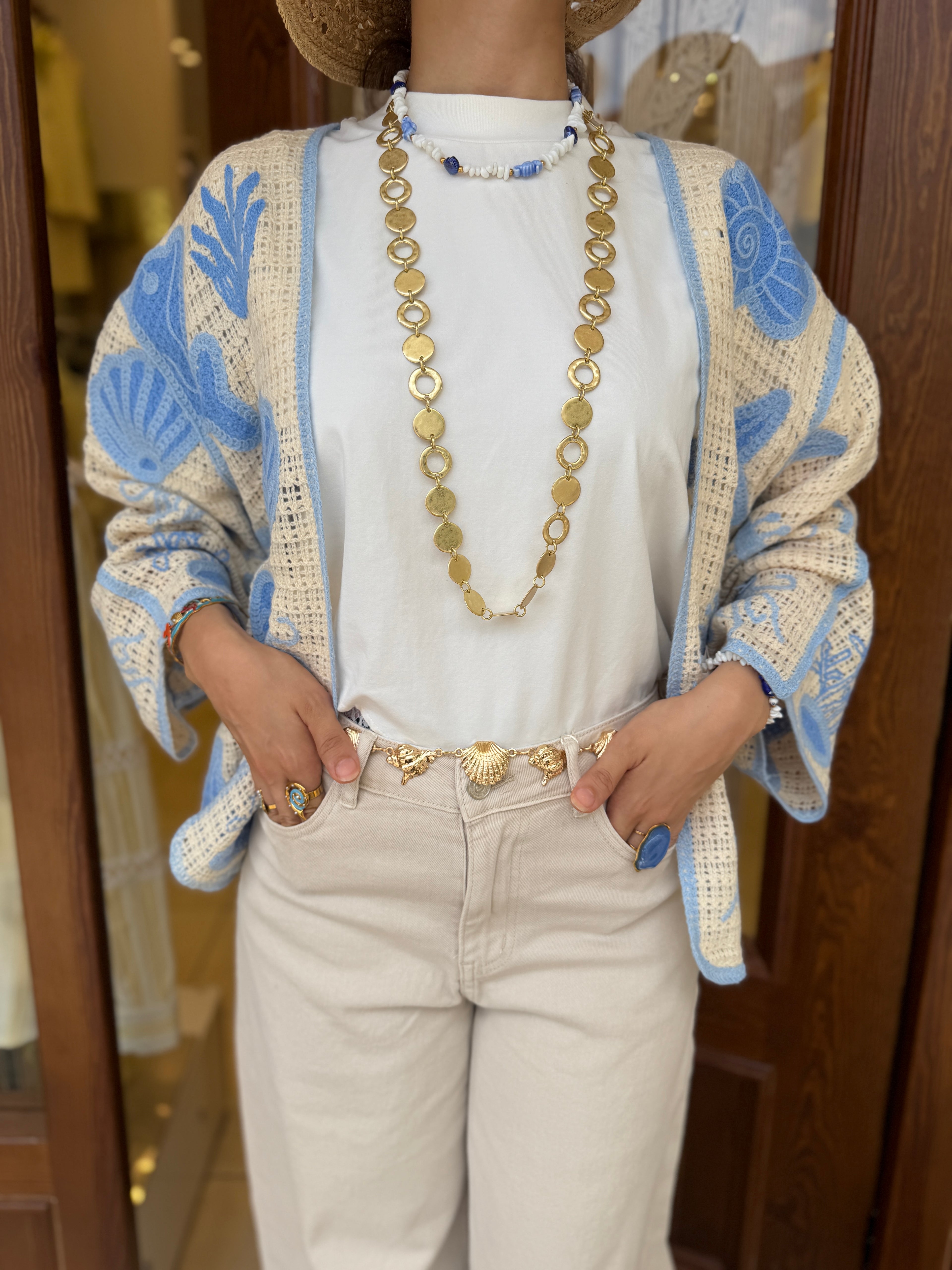 Gilet en Maille Broderie Marin