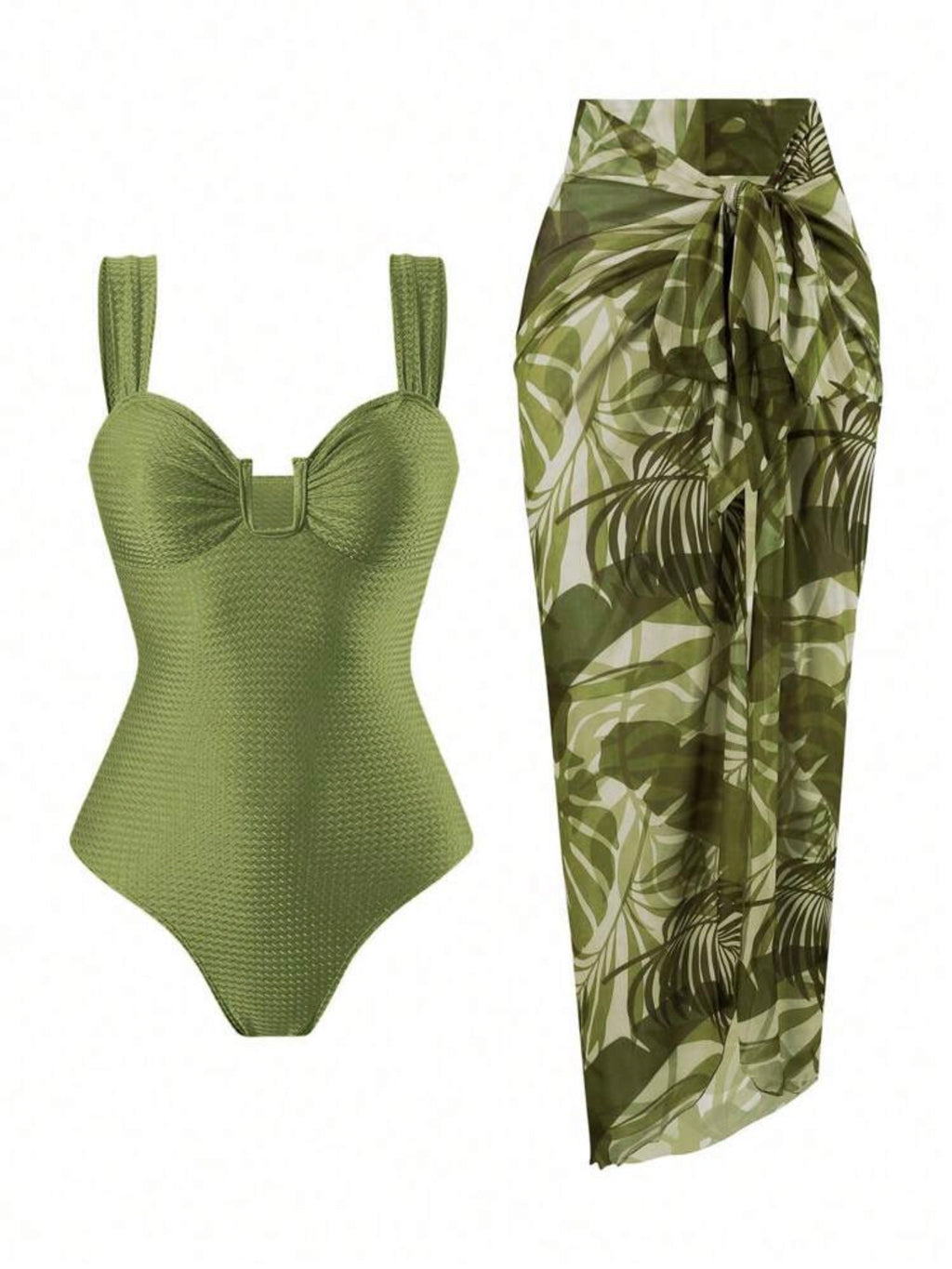 Maillot de bain avec jupe imprimée palmiers