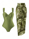 Maillot de bain avec jupe imprimée palmiers