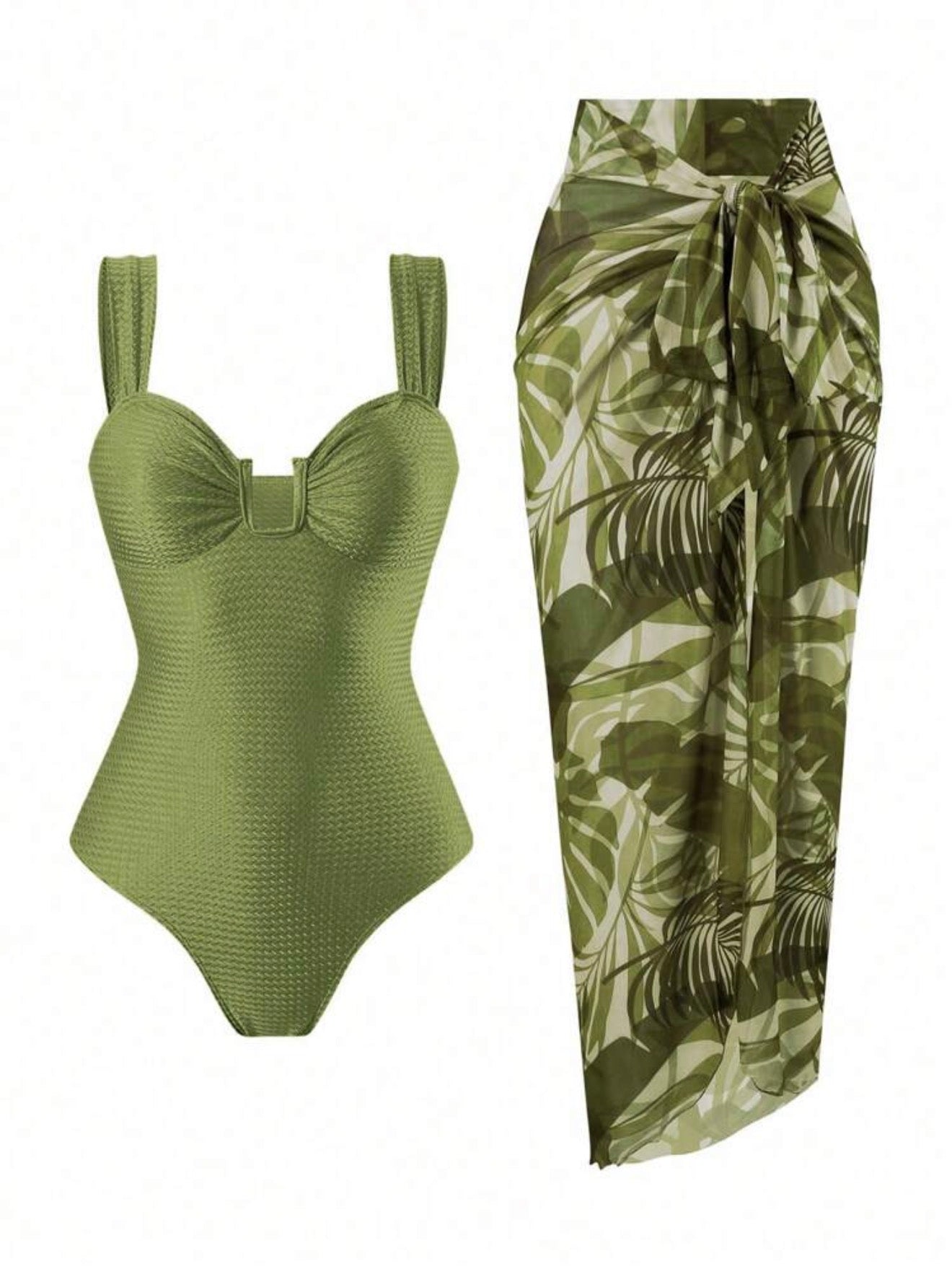 Maillot de bain avec jupe imprimée palmiers