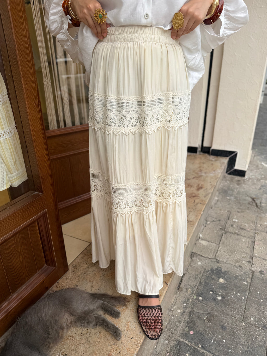 Jupe Boho en 100% coton de soie et crochet