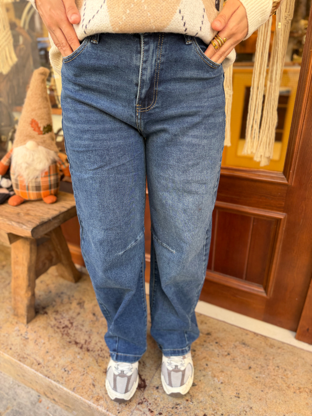 Jeans coupe ballon bleu moyen
