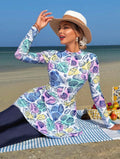 Burkini 2 Pièces Imprimé Coquillages Bleu