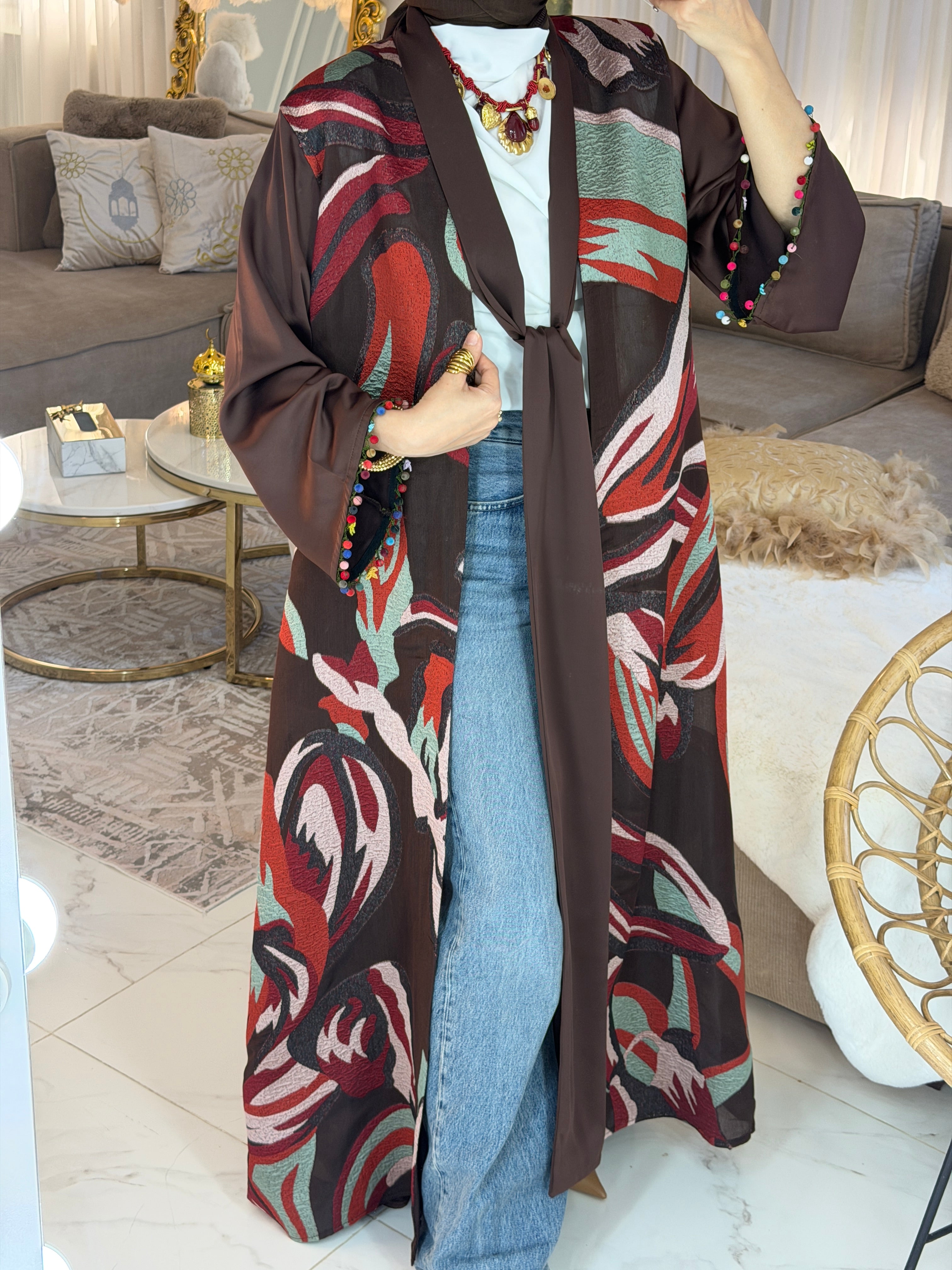 Abaya jacquard écharpe