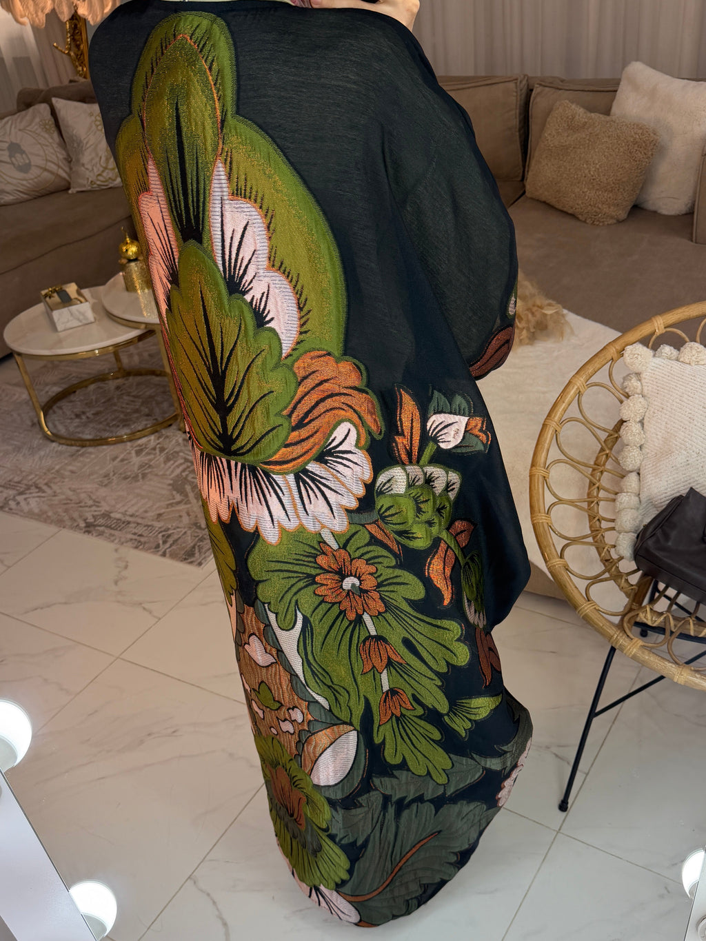 Abaya dos broderie florale