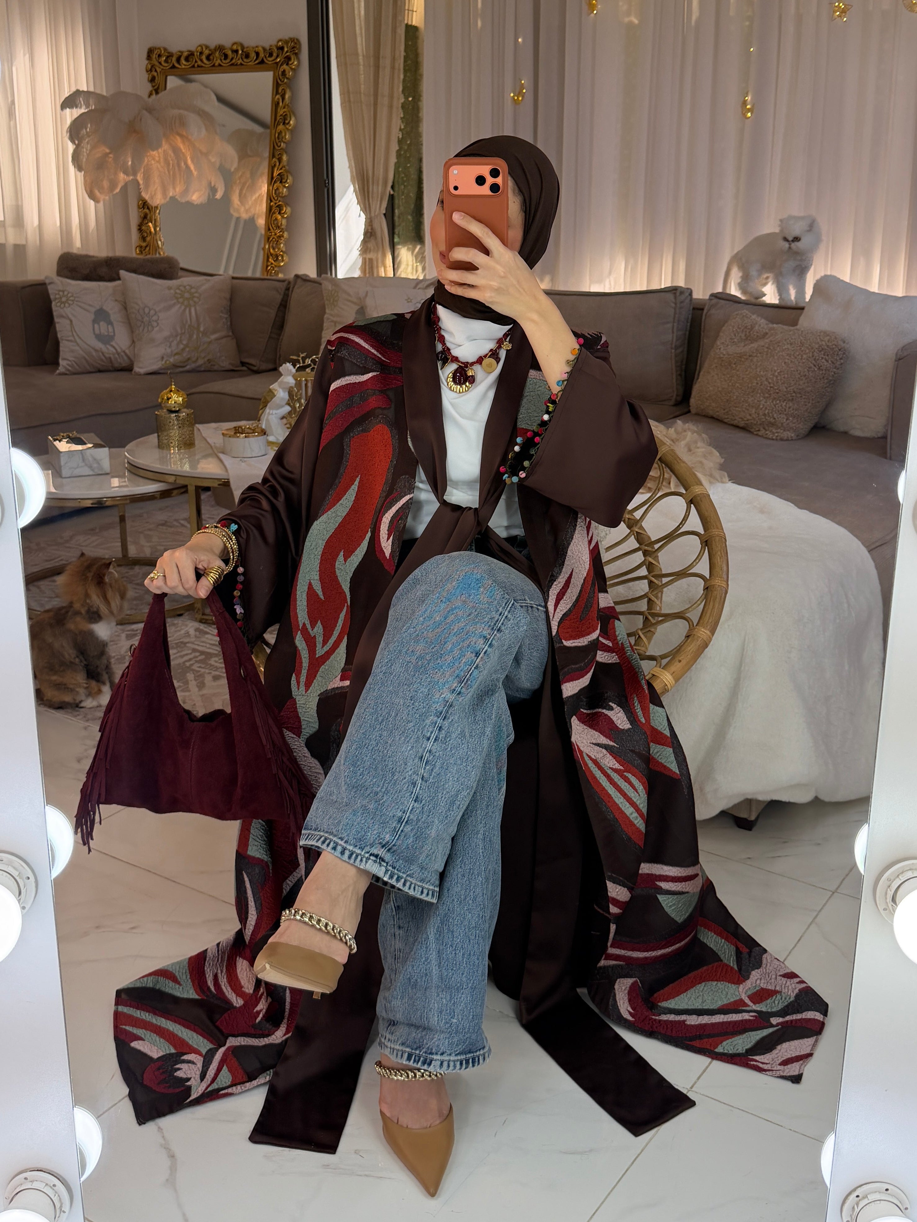 Abaya jacquard écharpe