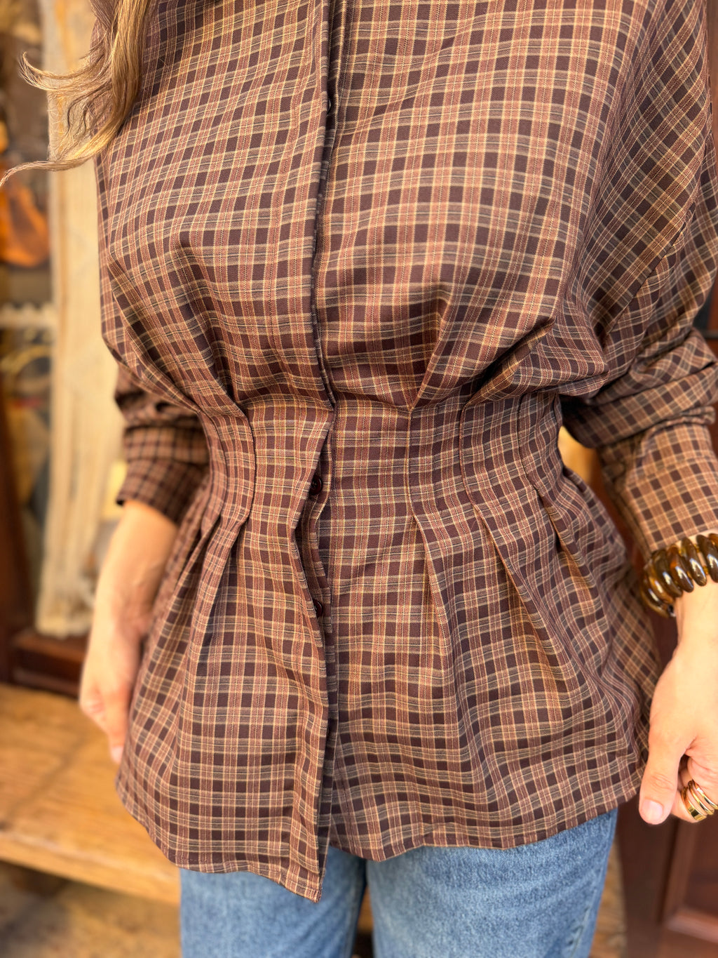Chemise à carreaux à pinces
