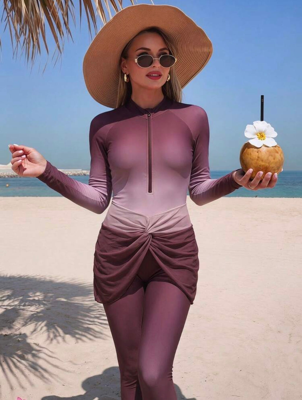 Burkini Modeste 2 Pièces Dégradé Fermeture Zip