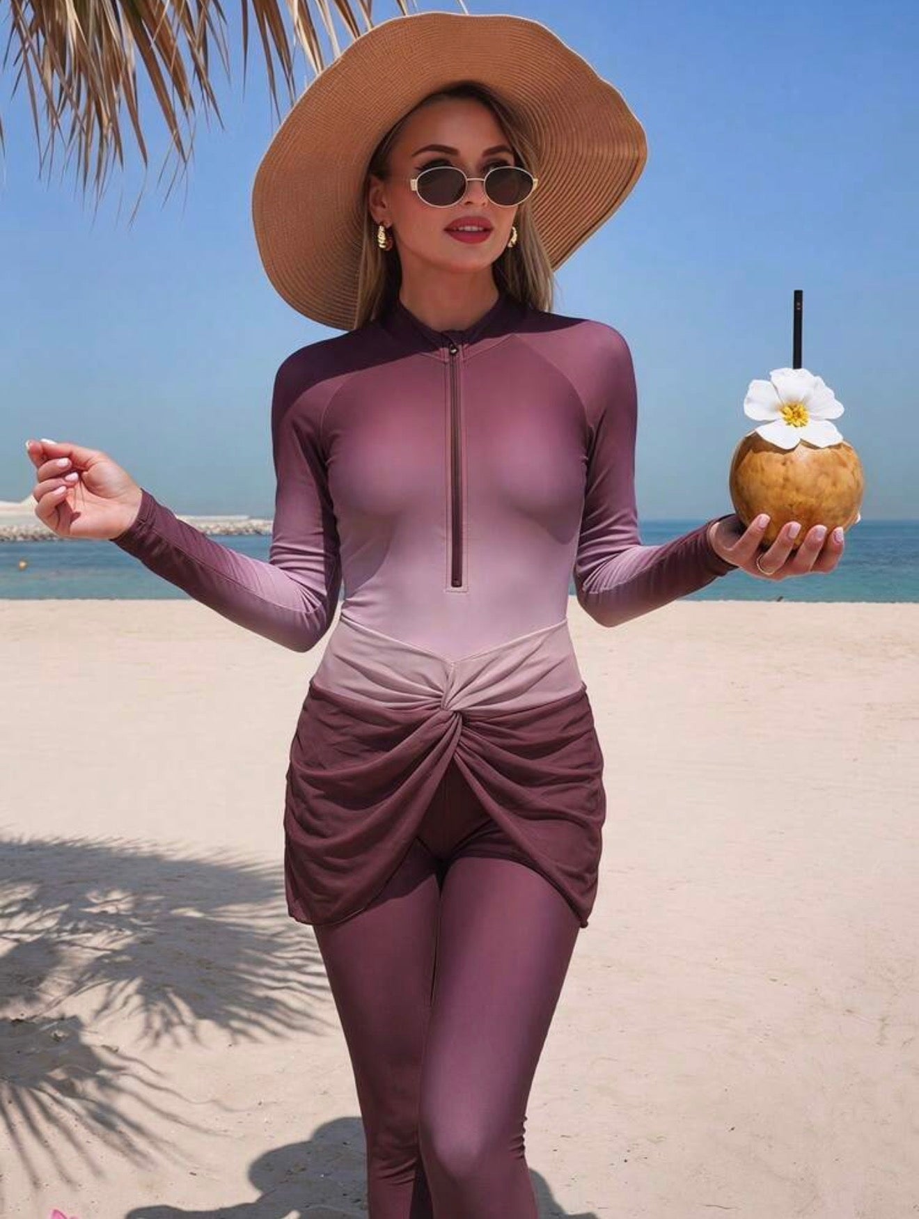 Burkini Modeste 2 Pièces Dégradé Fermeture Zip