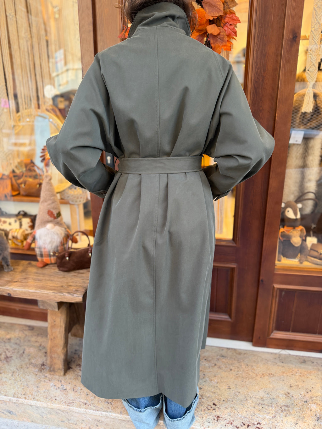 Trench-coat maxi long col montant