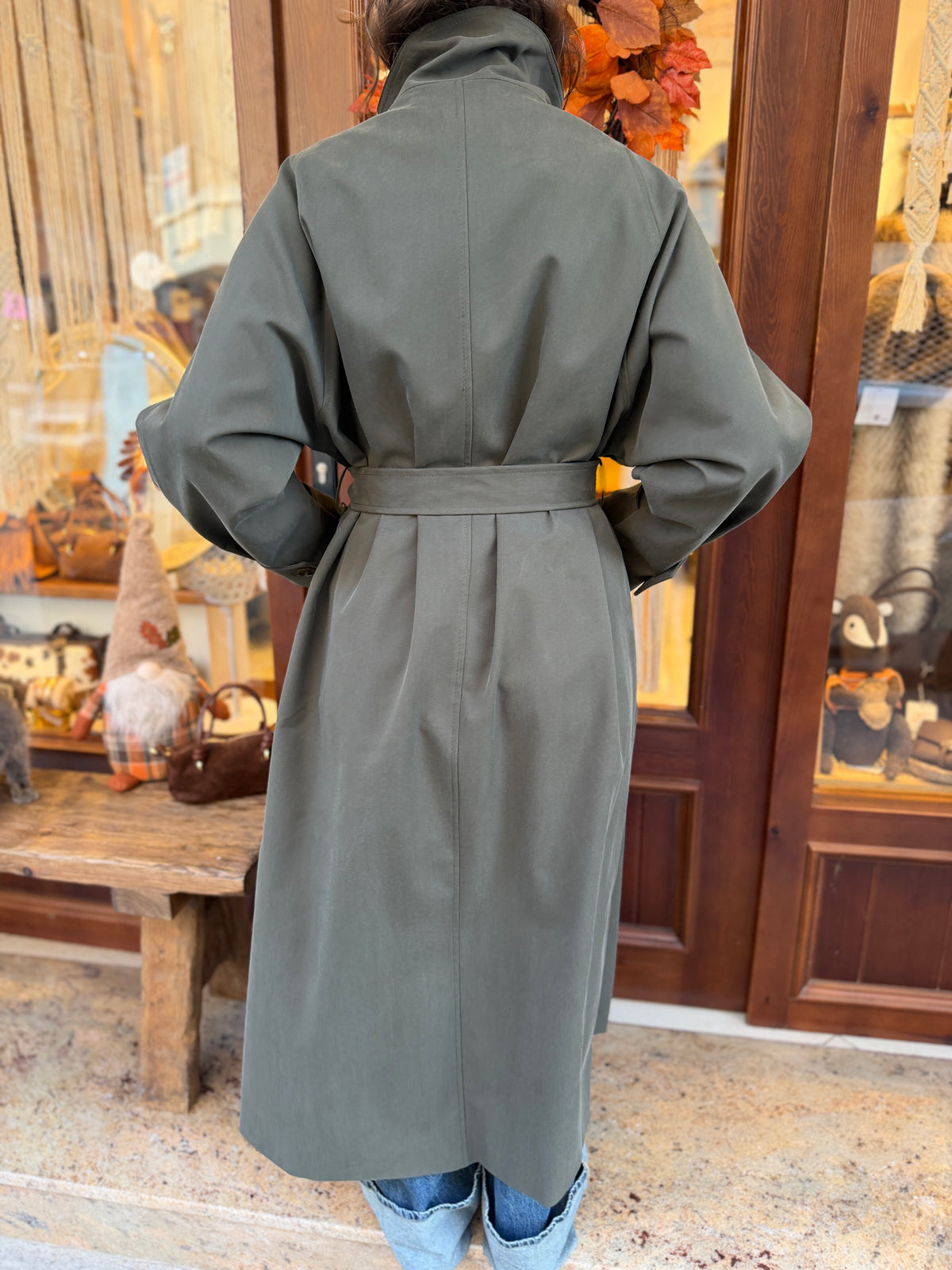 Trench-coat maxi long col montant