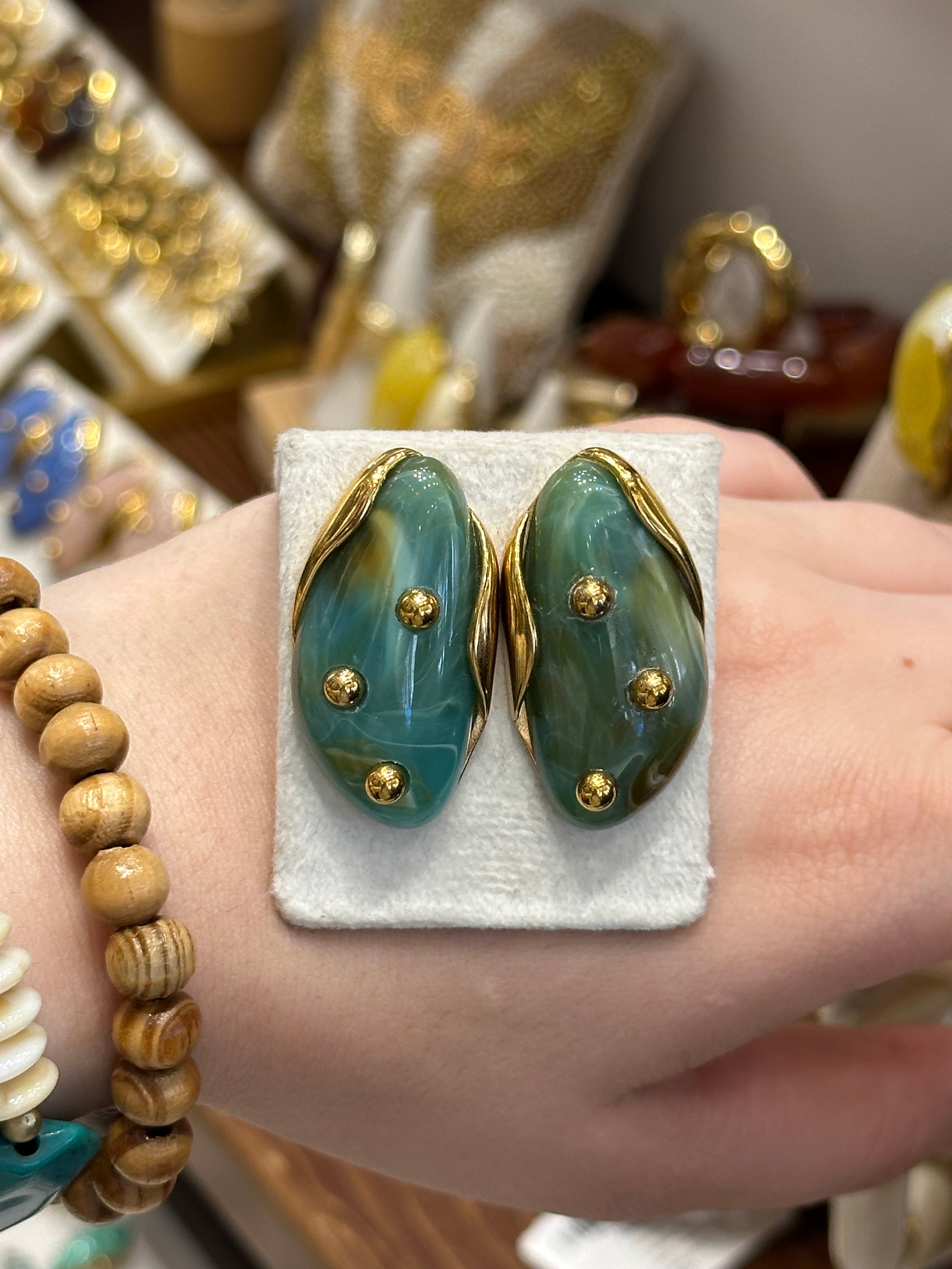 Boucles d’oreilles Ovale Résine Verte