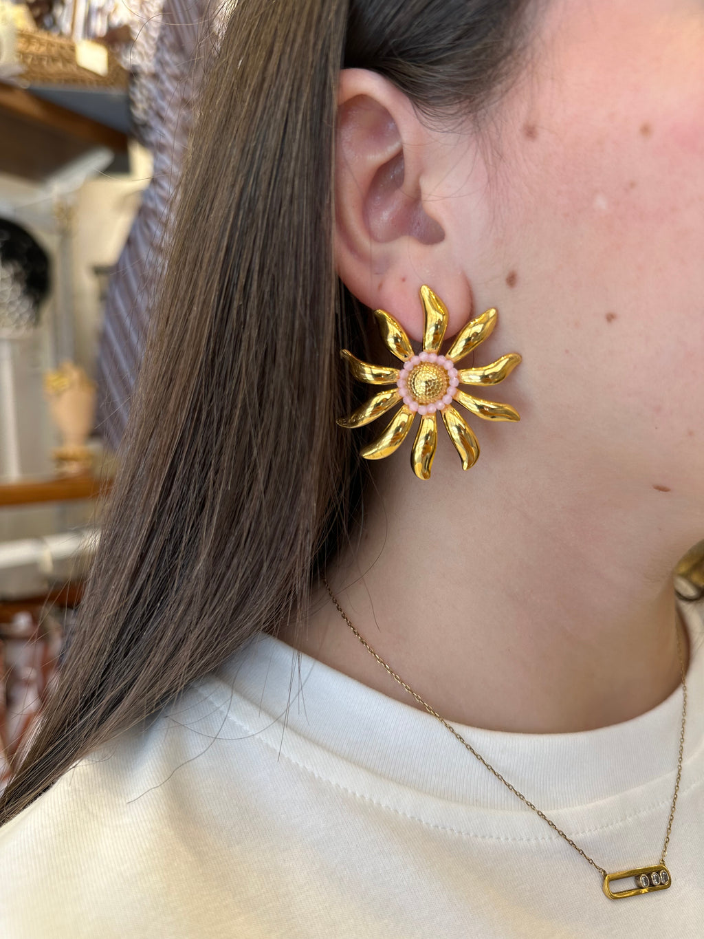 Boucle d’oreille Soleil Perles Roses