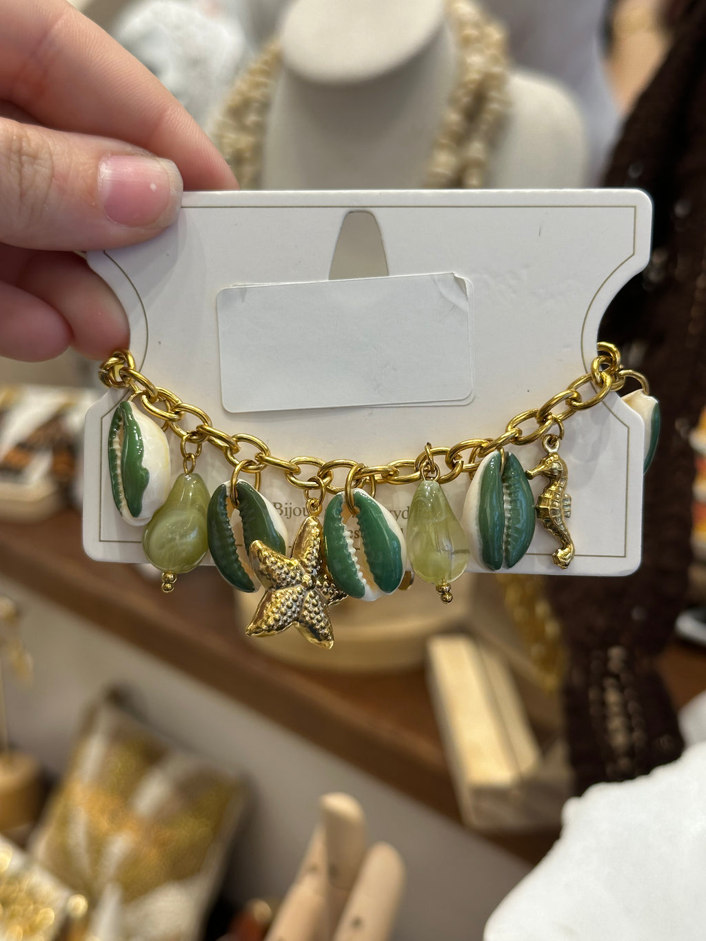 Bracelet Charms Coquillages Vert