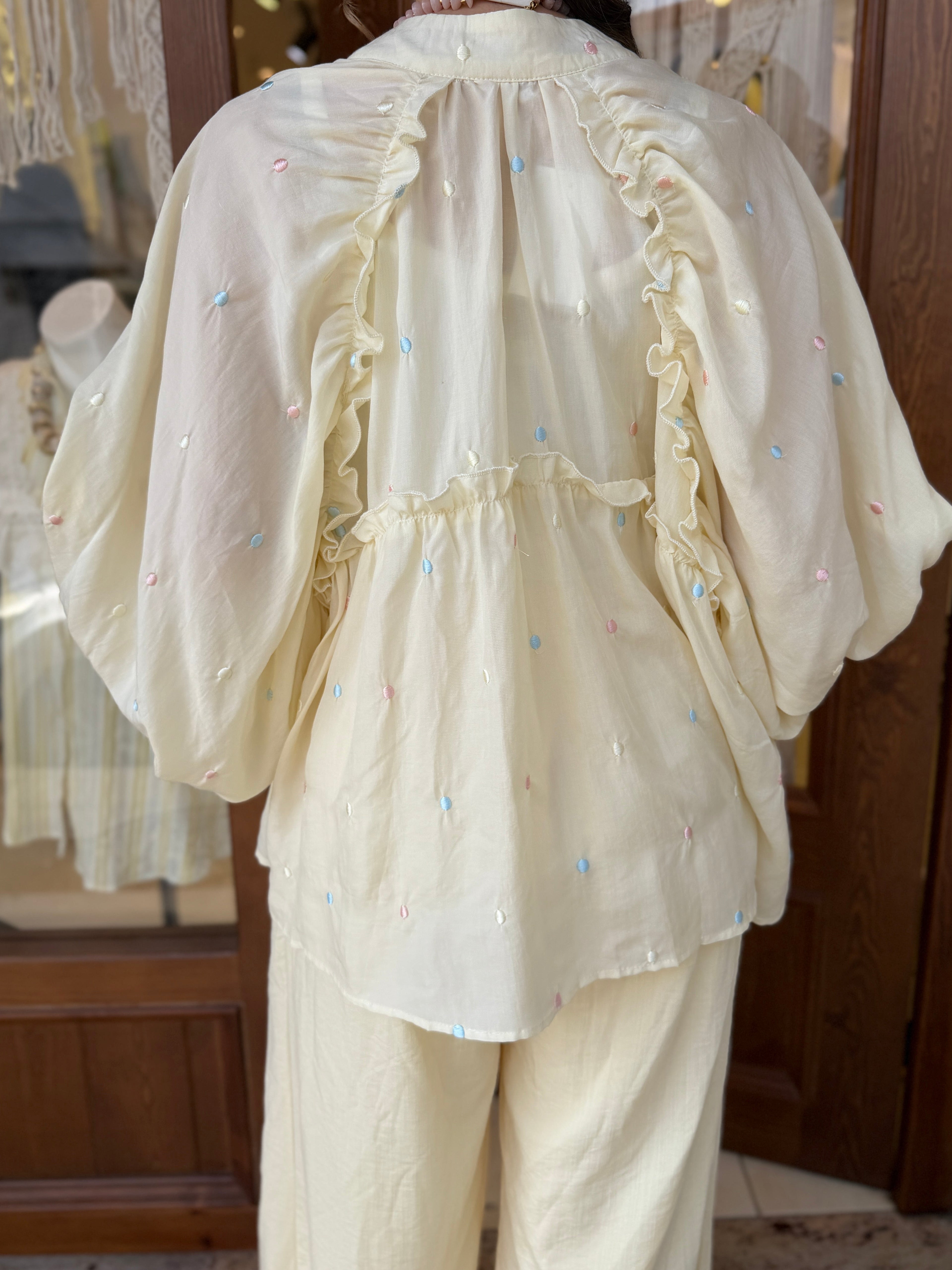 Chemise Fluide Broderie Points Multicolores