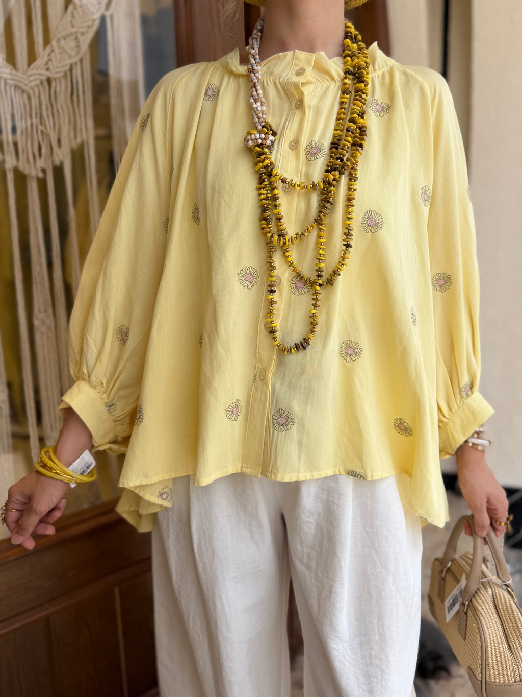 Collier Sautoir multi-chaînes Jaune et Beige