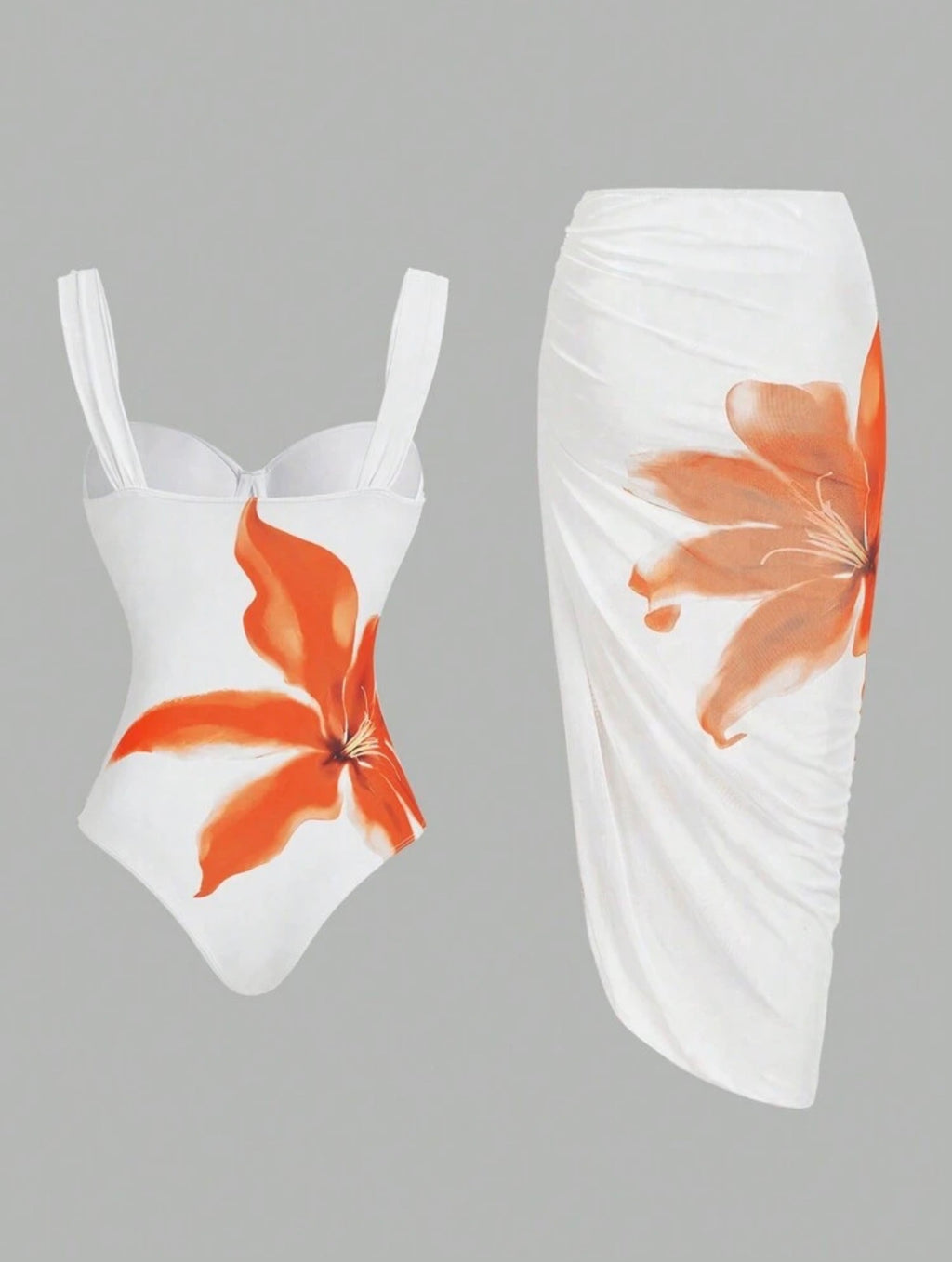 Maillot de Bain 1 Pièce avec Paréo Orchidée Orange