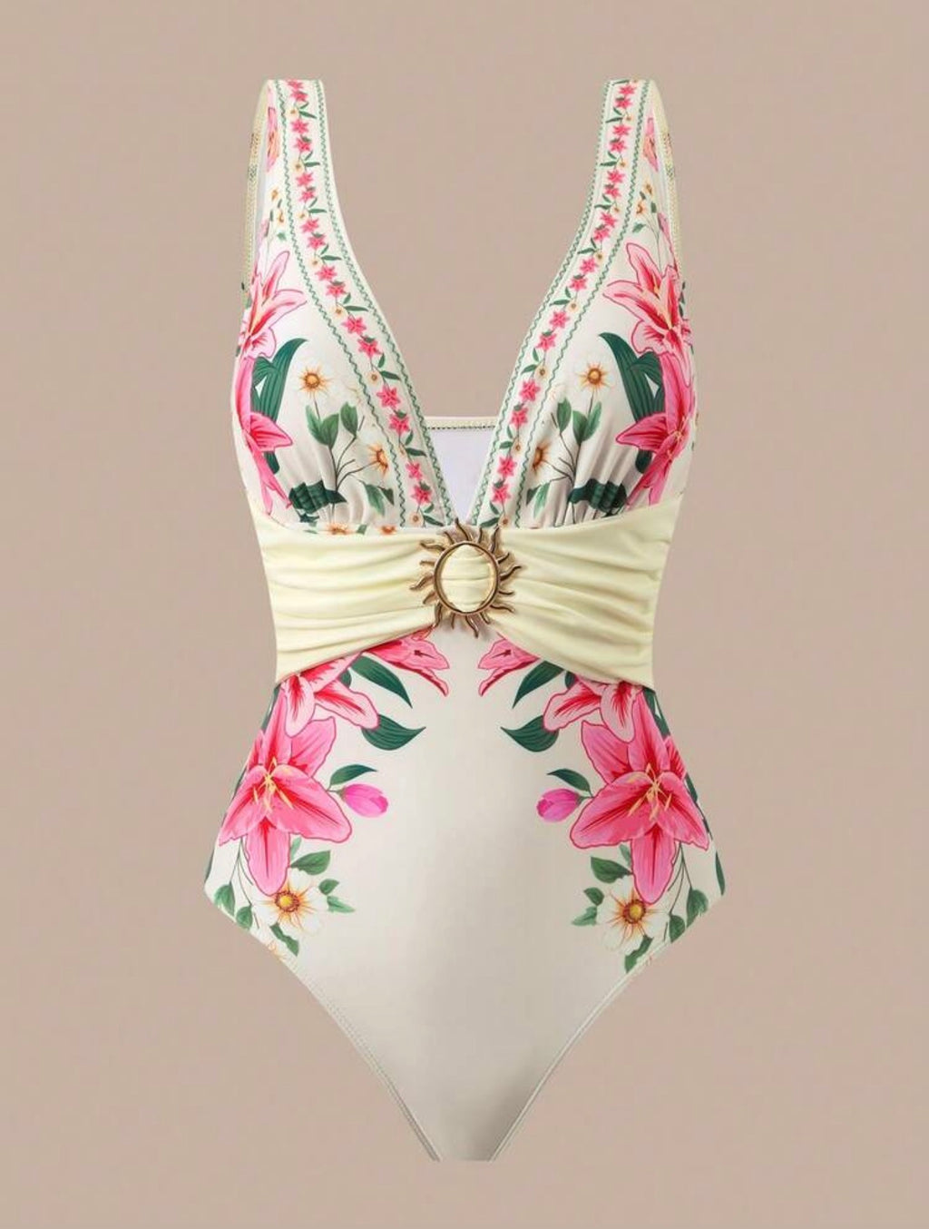 Maillot de bain 3 pièces avec jupe et pantalon imprimé floral