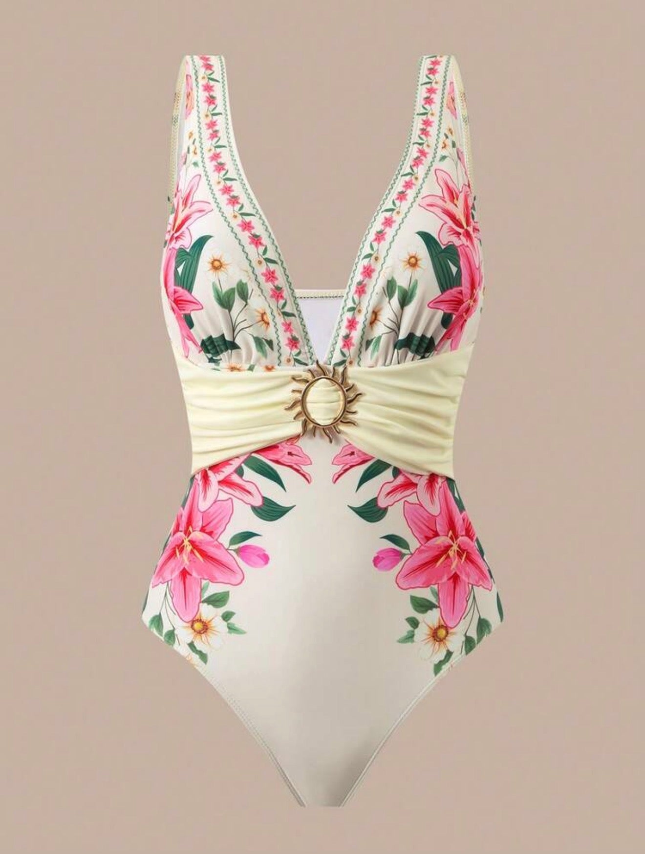 Maillot de bain 3 pièces avec jupe et pantalon imprimé floral