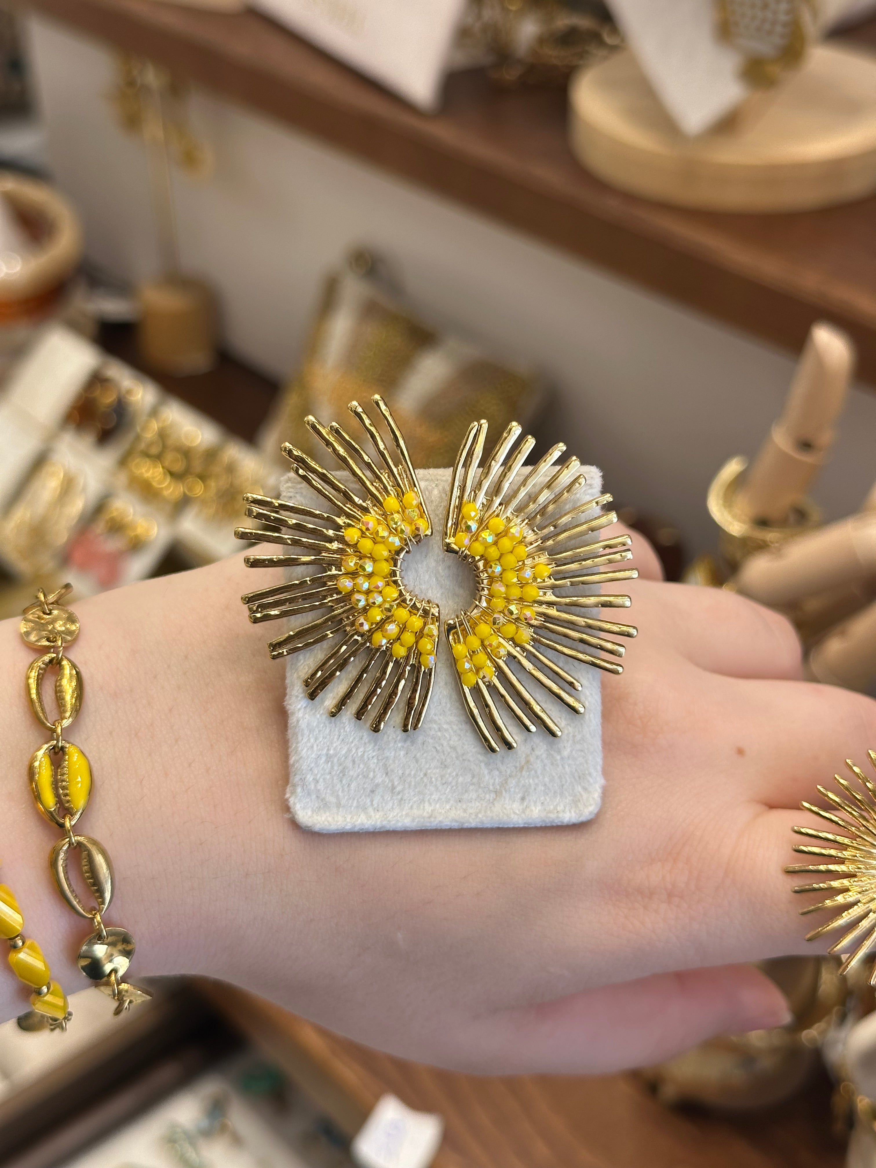 Boucles d’oreilles Déesse Perles Jaunes