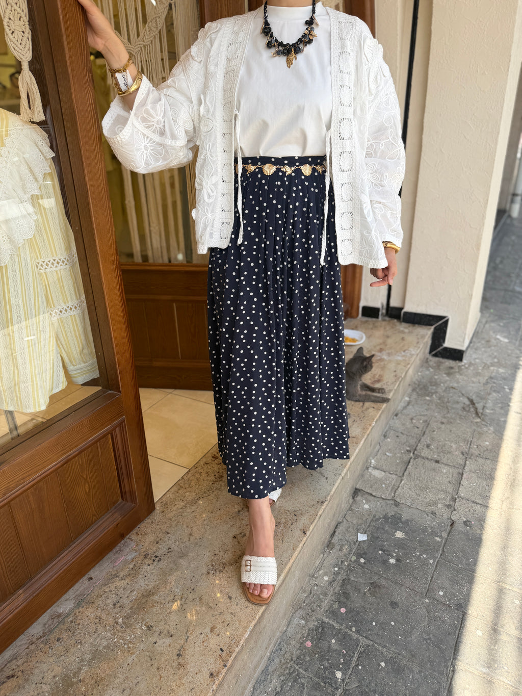 Jupe à Petit Pois Maxi Longue