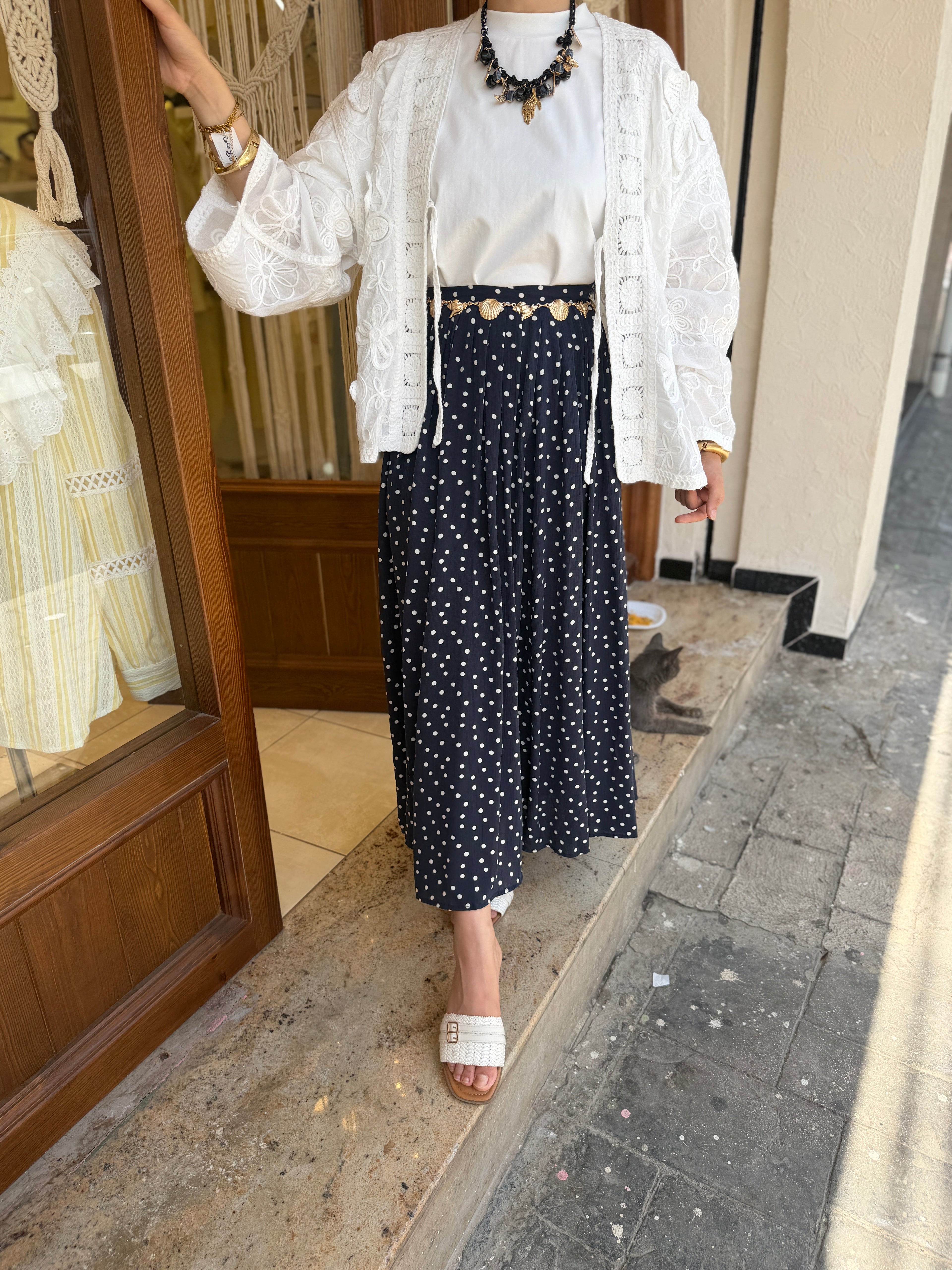 Jupe à Petit Pois Maxi Longue