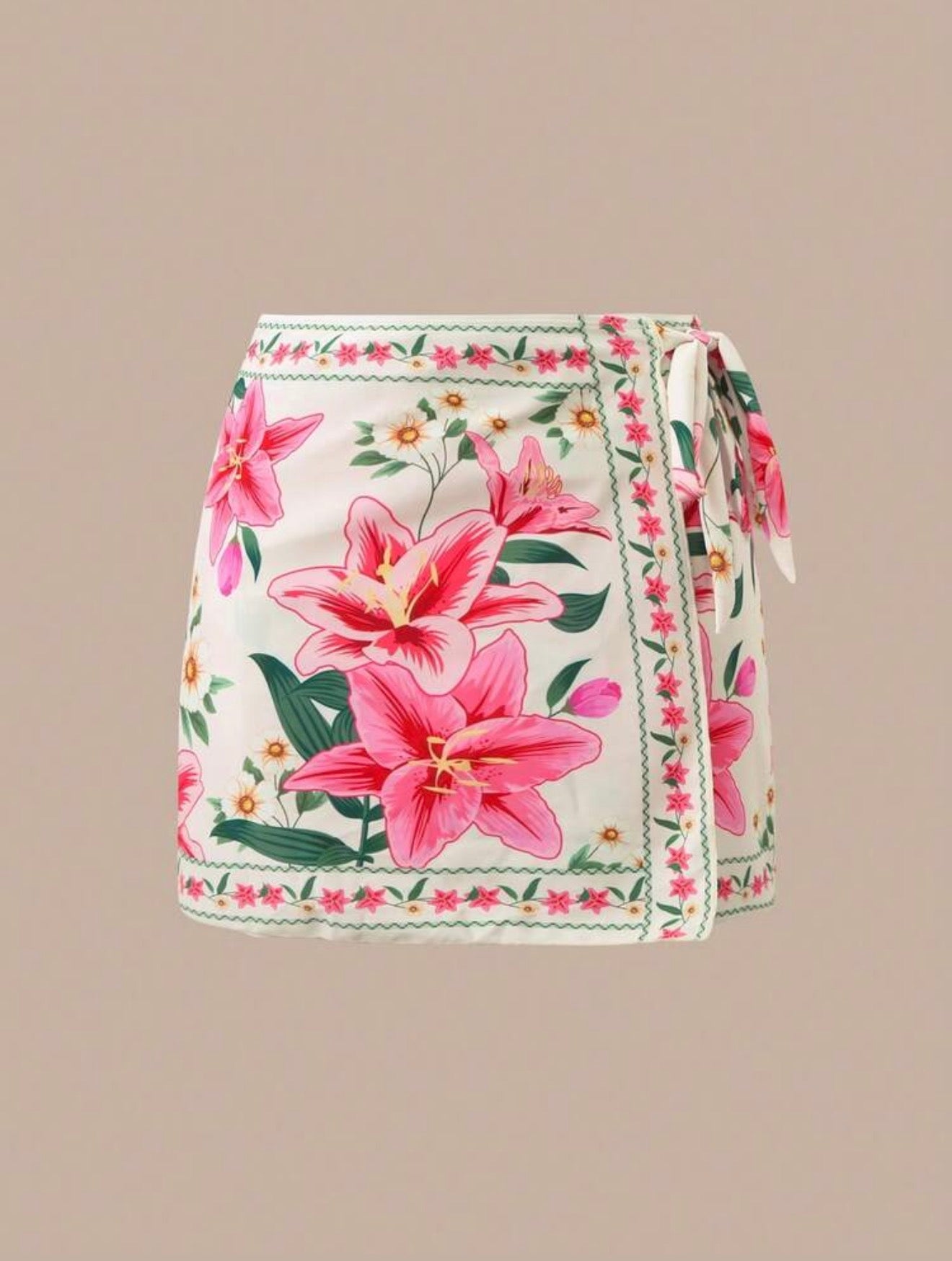 Maillot de bain 3 pièces avec jupe et pantalon imprimé floral