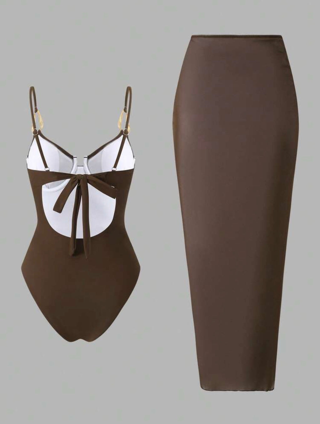 Maillot de Bain 1 Pièce avec Paréo Marron