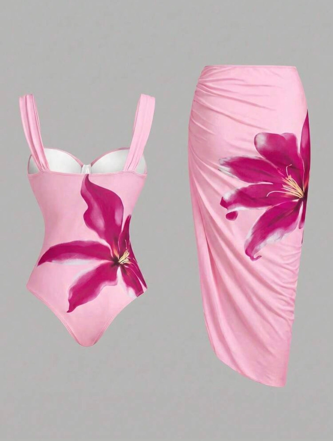 Maillot de Bain Orchidée une Pièce avec Paréo Rose