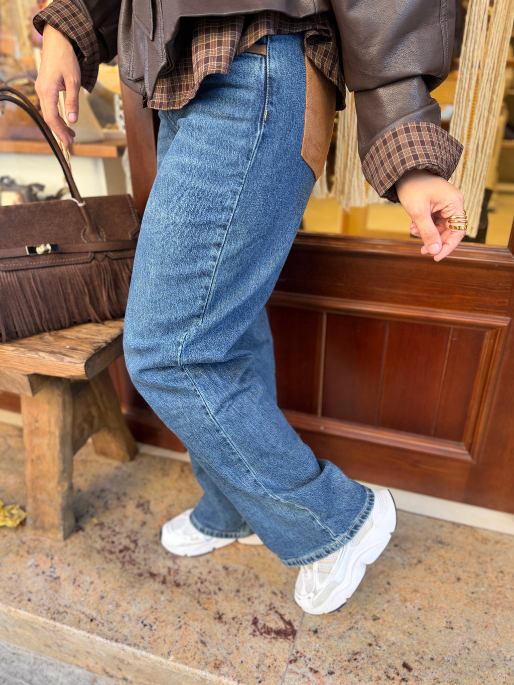 Jeans coupe straight detail en daim