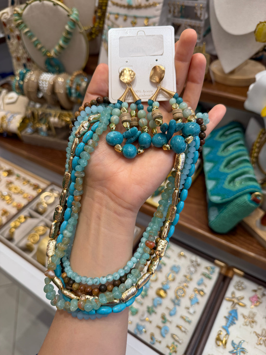 Collier turquoise multi chaînes bohémien
