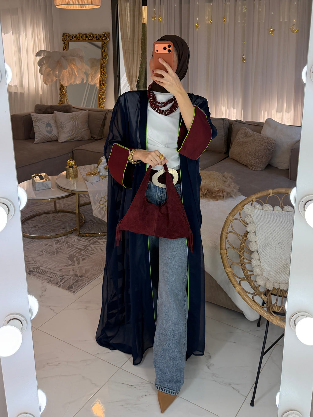 Abaya mousseline et jacquard