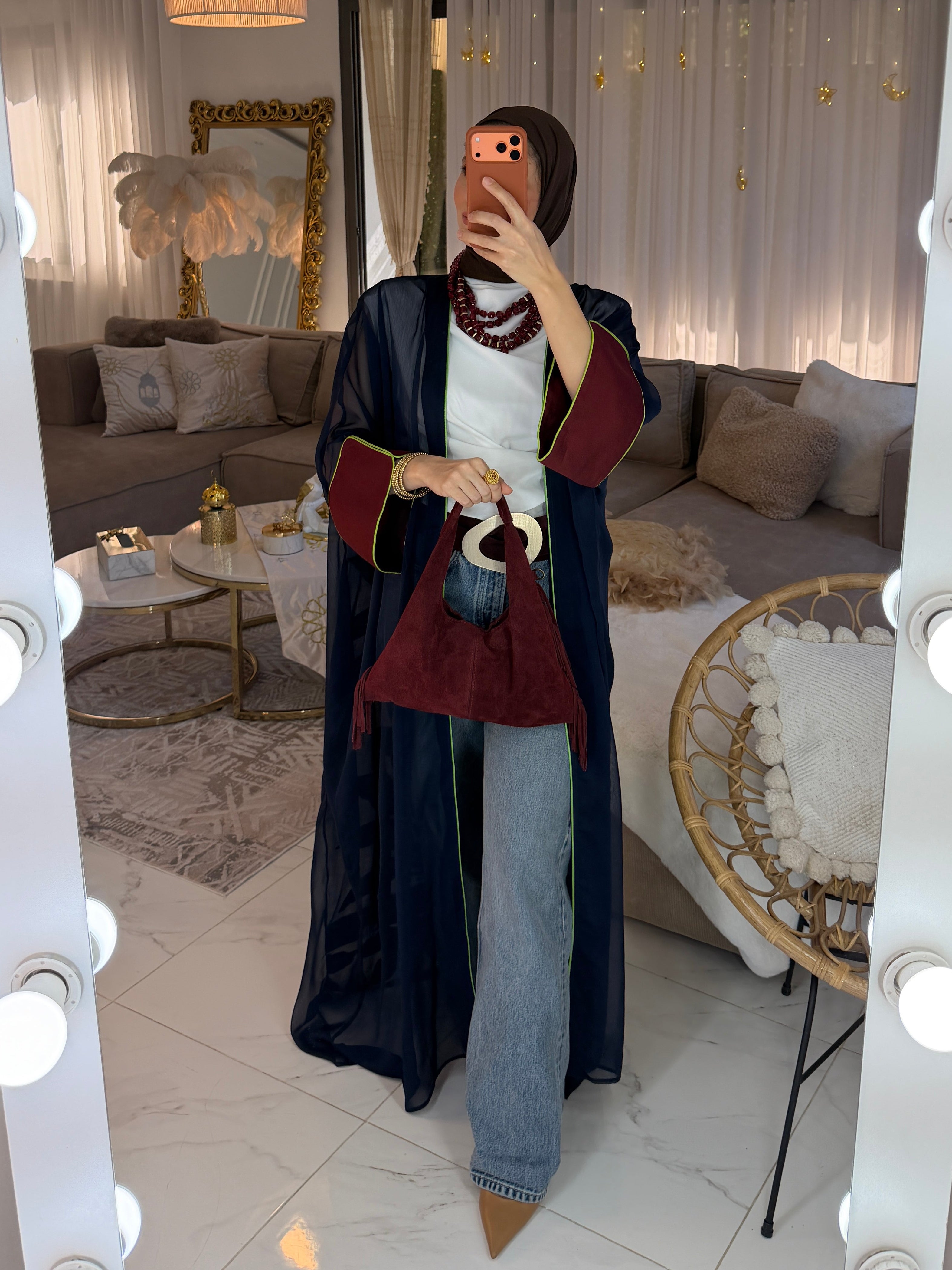 Abaya mousseline et jacquard